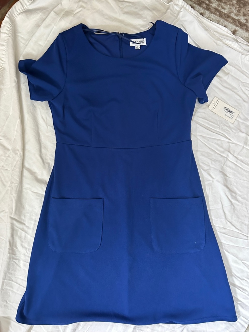 Tahari ASL Cobalt Blue Short Sleeve Pocket Shift Dress